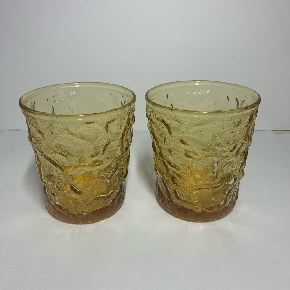 Set of 2 Vintage Anchor Hocking Juice Glasses - Honey Gold